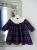 Duchesse or ange doa 281 robe bebe tartan violet col fronce blanc baby dress purple tartan white frilled collar a
