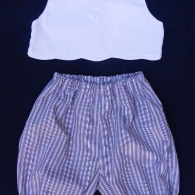 Ensemble brassière sans manches blanche broderie façon boutis et bloomer parme - 6 mois