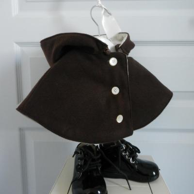 Mini cape avec capuche marron chocolat - 18 mois