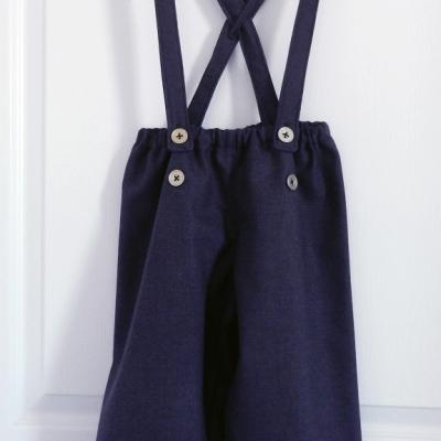 Pantalon à bretelles en lainage violet et noir - 4 ans