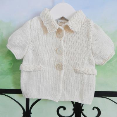 Veste en tricot à manches courtes en coton écru - 12 mois