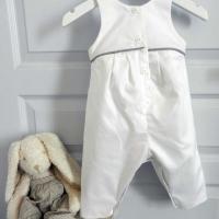 Duchesse or ange 262 salopette blanche bebe passepoil gris white baby overalls grey piping c