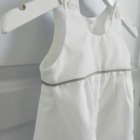 Duchesse or ange 262 salopette blanche bebe passepoil gris white baby overalls grey piping d