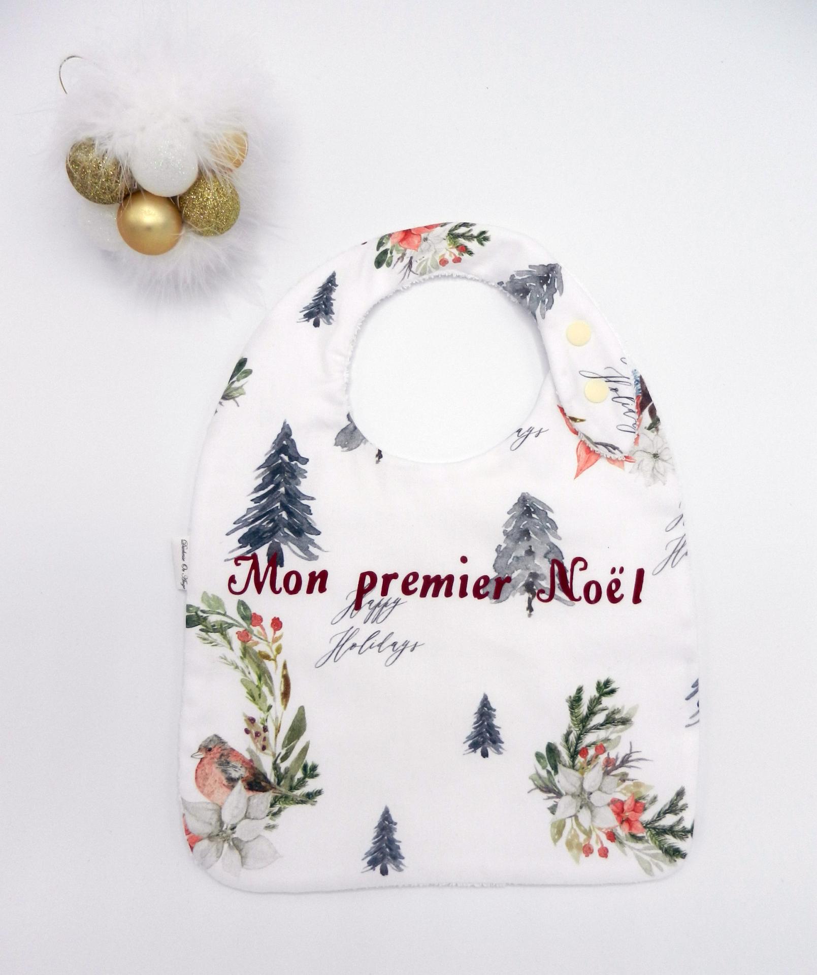 Duchesse or ange bavoir mon premier noel rouge paysage blanc