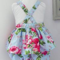 Duchesse or ange doa 302 barboteuse fille bleu ciel fleurs roses pink flowers sky blue girl baby rompers b