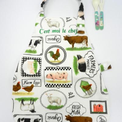Tablier Septime personnalisable animaux de la ferme/texte vert