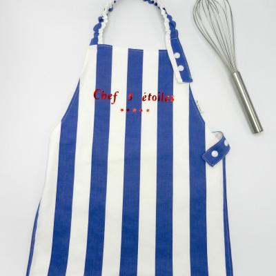 Tablier Septime personnalisable rayures bleues et blanches/texte rouge