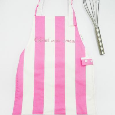 Tablier Septime personnalisable rayures roses et blanches/texte rose