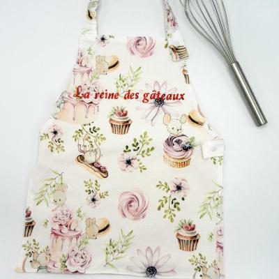 Tablier Septime personnalisable souris et gâteaux/texte rouge