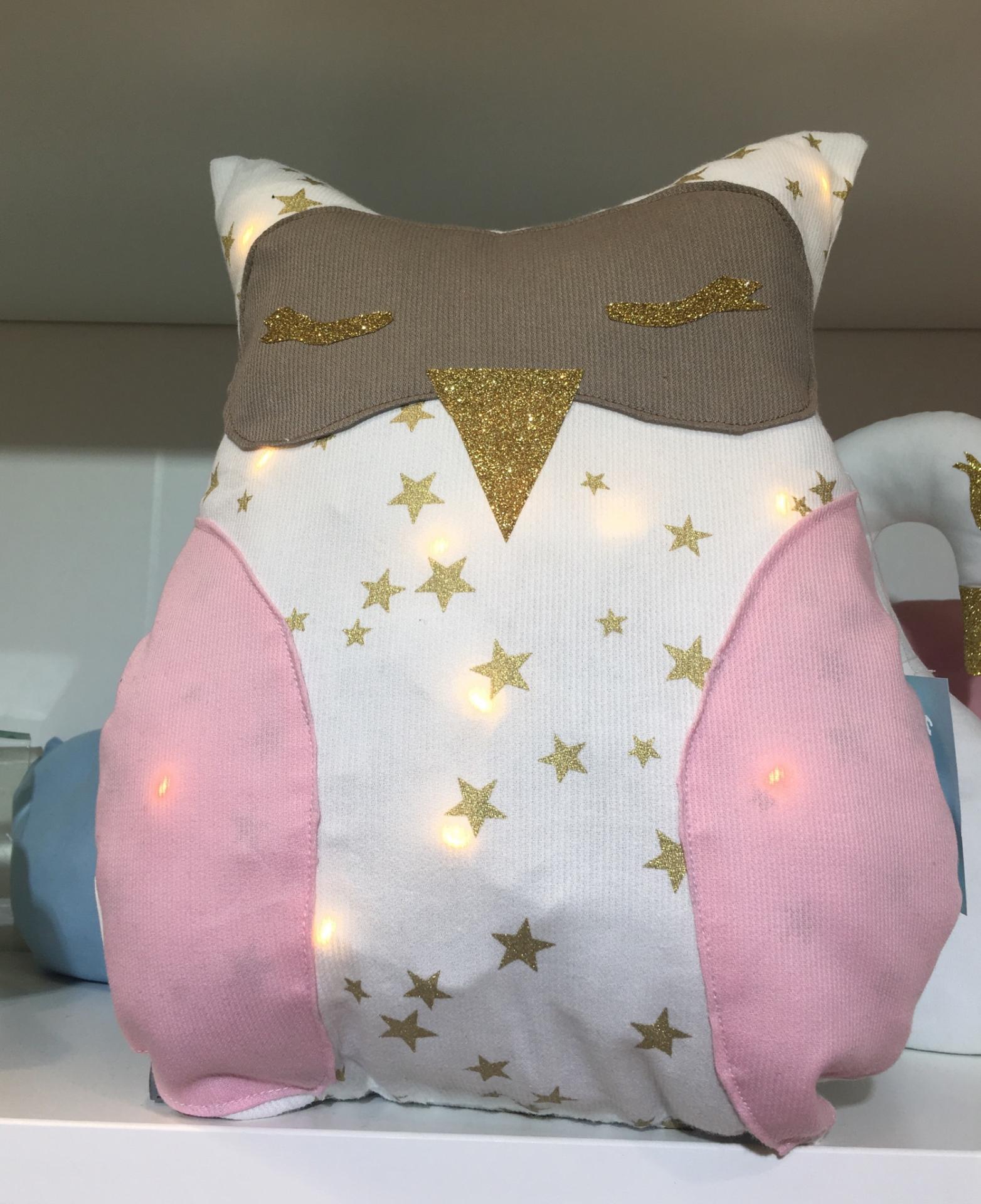 Duchesse or ange doaa 53 coussin veilleuse hibou blanc etoile et rose pale a