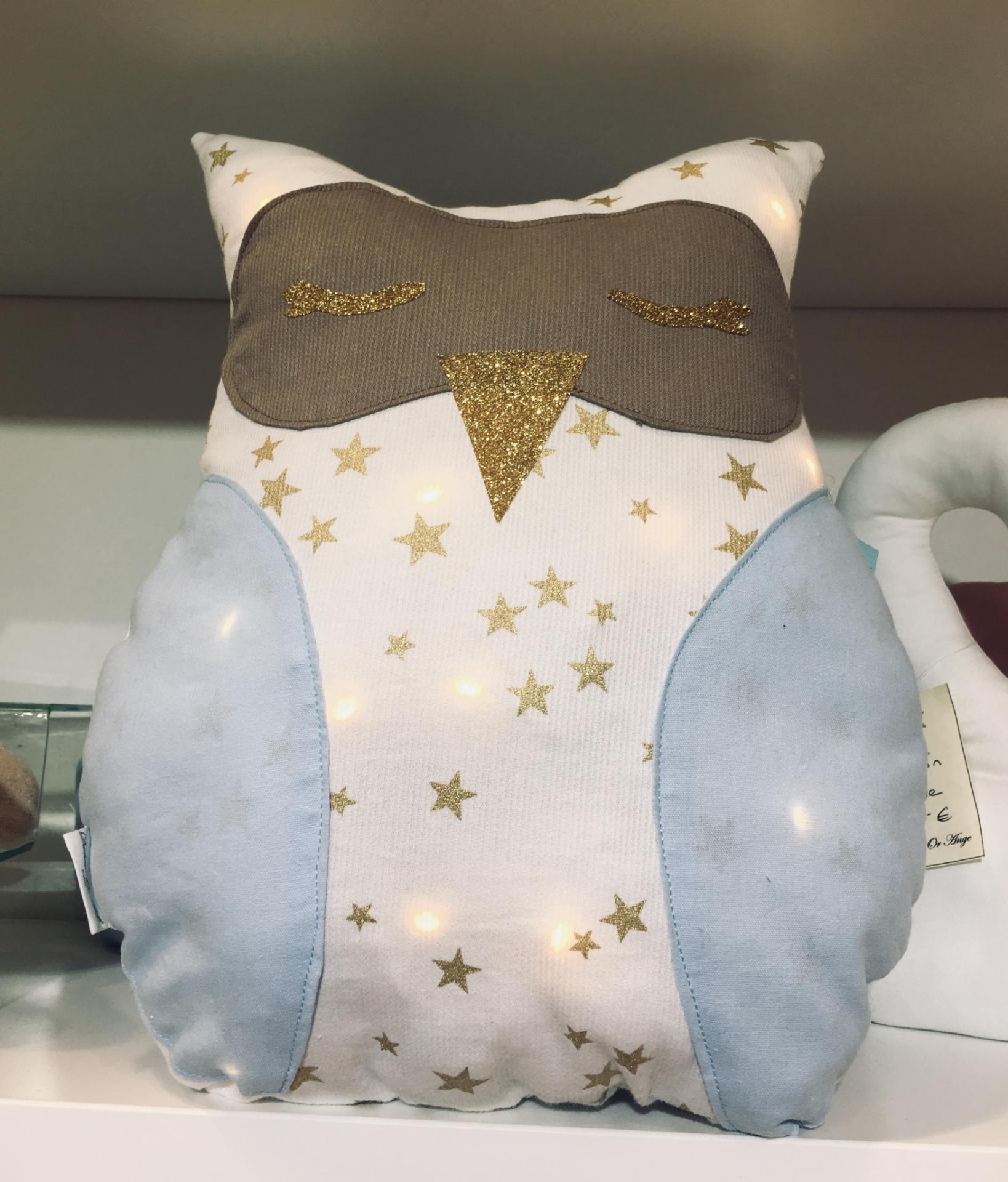 Duchesse or ange doaa 54 coussin veilleuse hibou blanc etoile et bleu ciel a