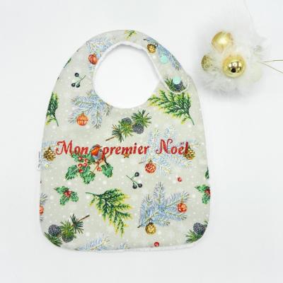 Bavoir de Noël personnalisé feuillage et rouge gorge