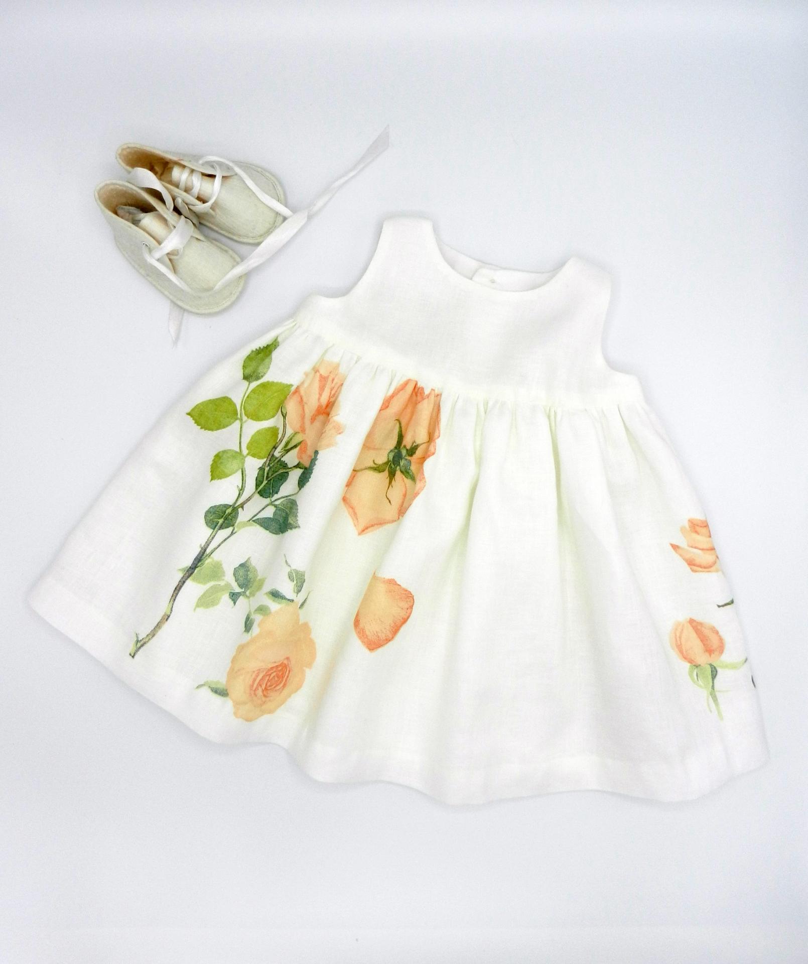 Duchesse or ange robe voile de lin roses orange a