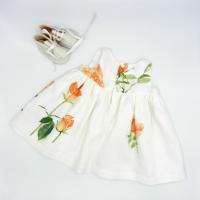 Duchesse or ange robe voile de lin roses orange c